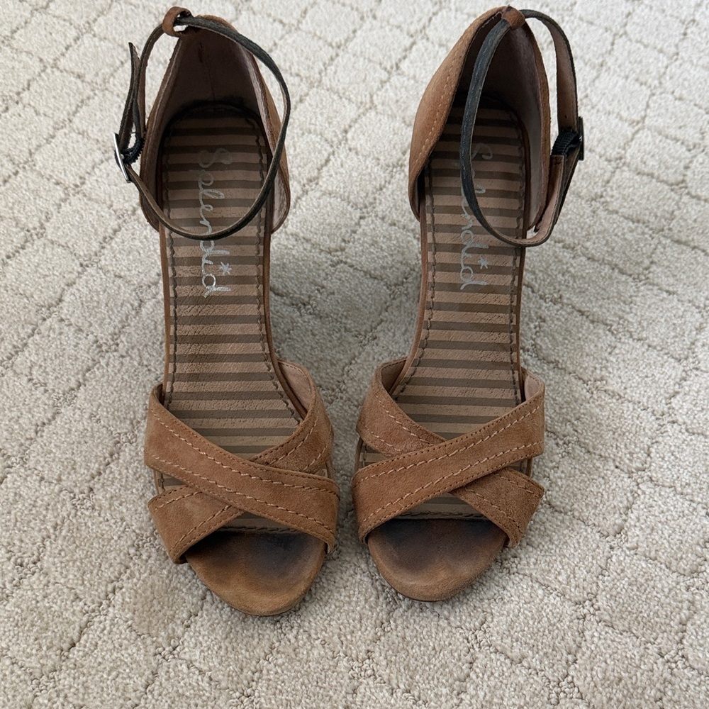 Splendid Brown Suede Crisscross Ankle Strap Heels